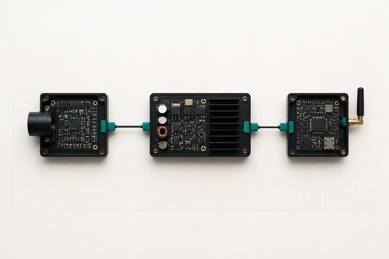 センサ、電源、通信の3つの電子モジュール